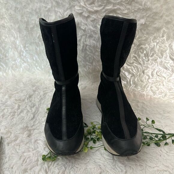 Tory Burch Black Suede Shearling Lined Mid Calf Snow Winter Boots‎ size 6.5 - Picture 3 of 12